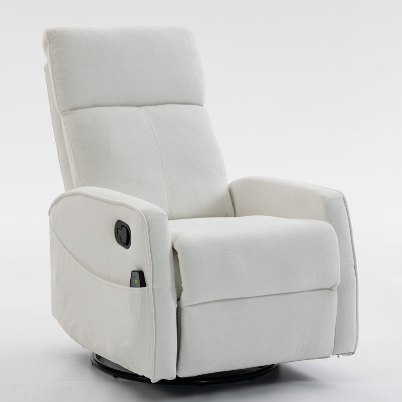 25.8" Wide Swivel Rocker Manual Recliner With Heat And Massage, Cream Microfiber/Microsuede
