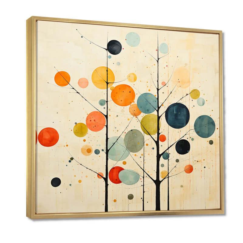 Art mural minimaliste beige du milieu du siècle - Minimalisme, Doré, H 16 po x l 16 po, Reproduction avec cadre flottant