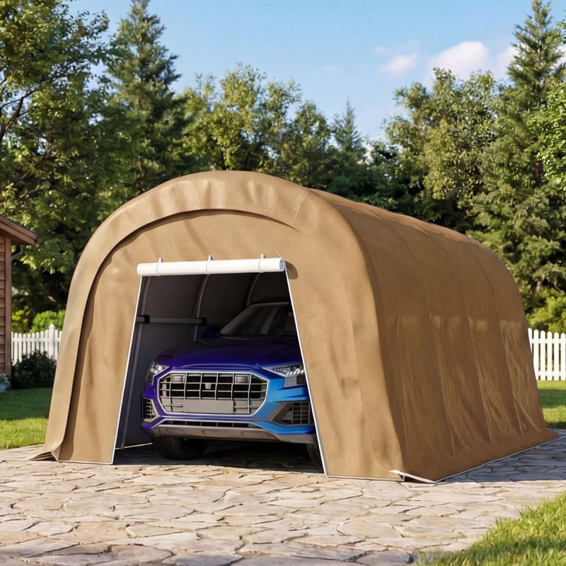 Abri de rangement de garage portatif en acier galvanisé Carport, H 9 pi x l 10 pi x P 20 pi, Beige