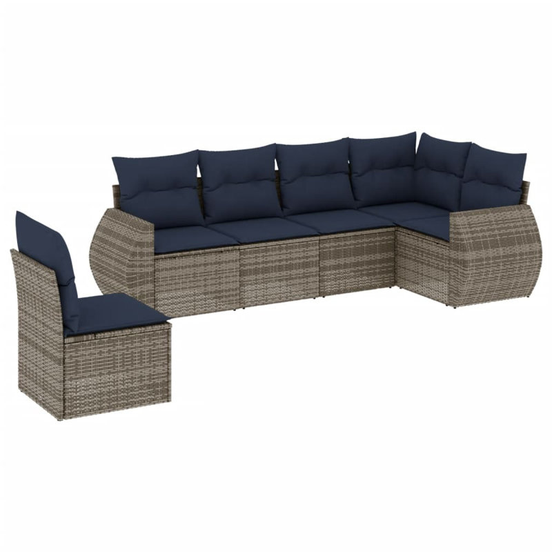Ensemble de canapé de patio 7 pièces avec coussins en rotin de polyester, Coussin bleu marine / structure grise