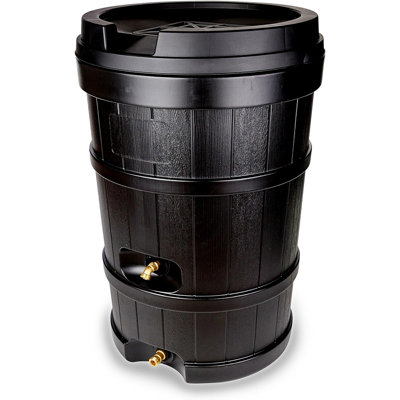 Mighty Tuff 48-Gallon Rain Barrel - Black, Dual Spiggot, Built-in Debris Filter and Overflow Channel