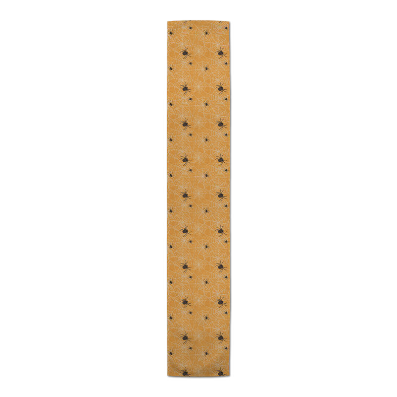 Hazleigh Orange Spider Web Pattern Table Runner, 72" L x 16" W