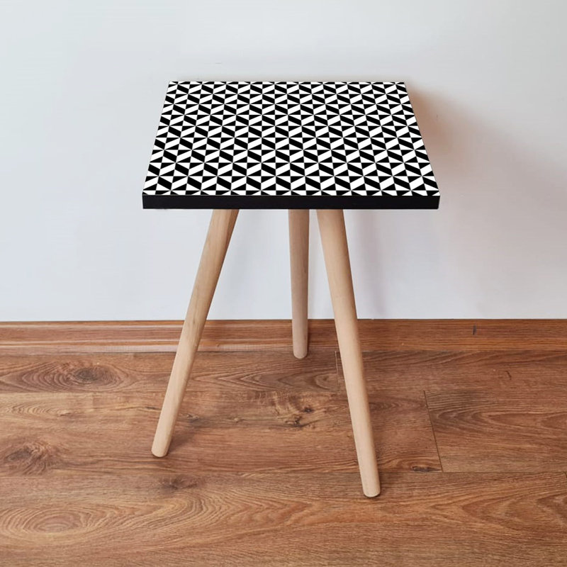 Modern Side Table with Beech Wood Legs, Black & White, 13.8 x 16.5 x 13.8 inches | 100% MDF, Thickness: 0.7 inches | Scandinavian Geometric Design, Perfect for Living Room & Bedroom Decor, Stylish & Functional