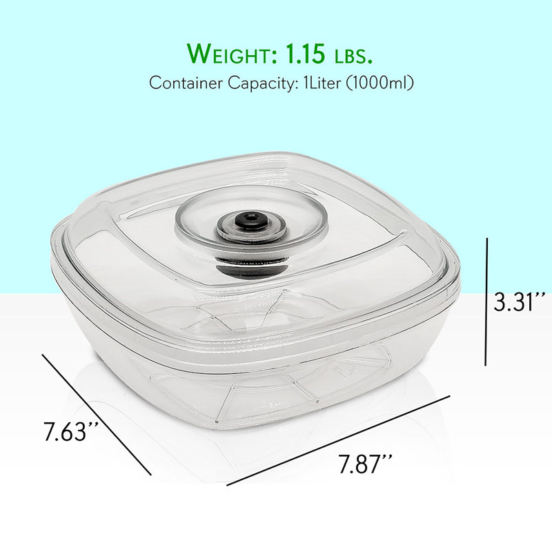 NutriChef Kitchen Air Vacuum Seal Container, 3.31" H x 7.87" W x 7.63" D