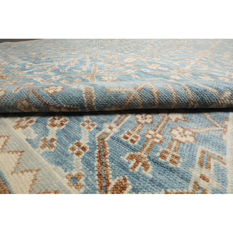 Tapis oriental beige en laine noué à la main Oushak, Rectangle de 12 pi x 18 pi