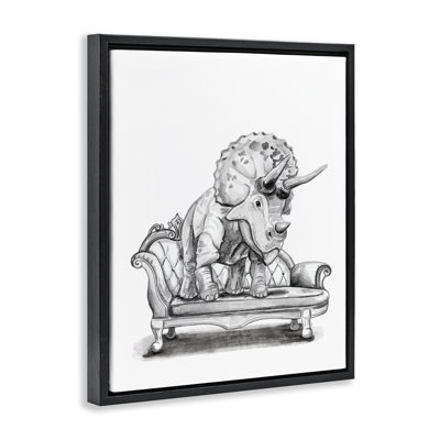 «Triceratops Lounging on Couch», art mural encadré sur toile flottante, design par Rachel Nieman