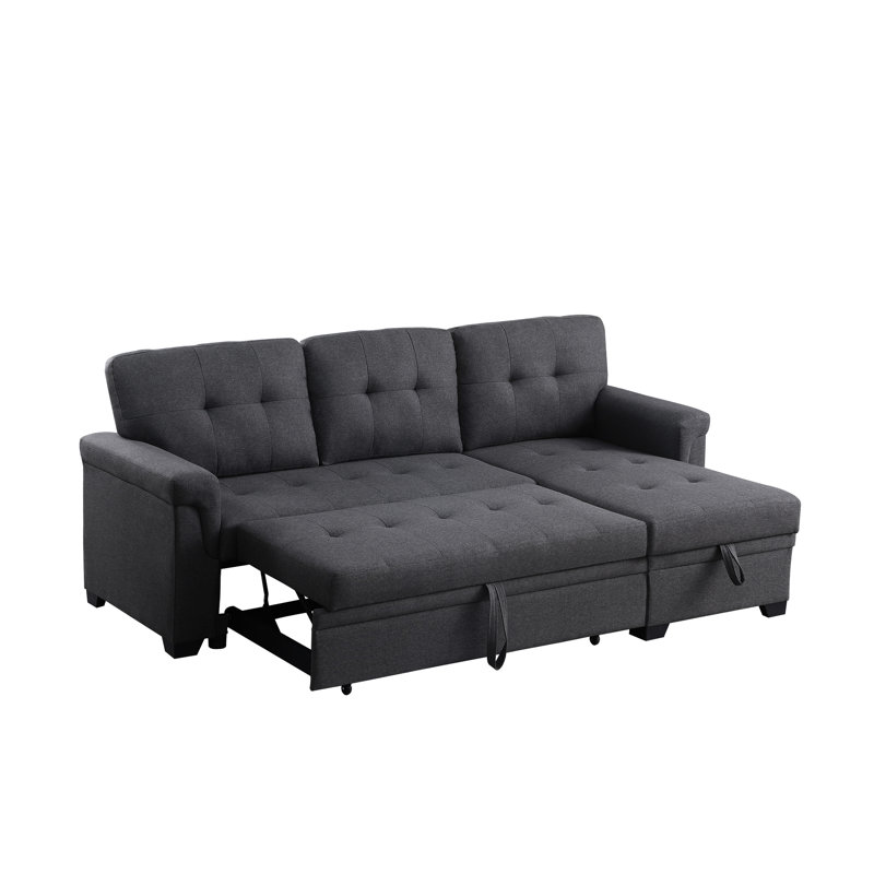 84" Dark Gray Linen Sectional With Reversible Sleeper, Storage, Plump Stitching Storage And 35" Height, Design