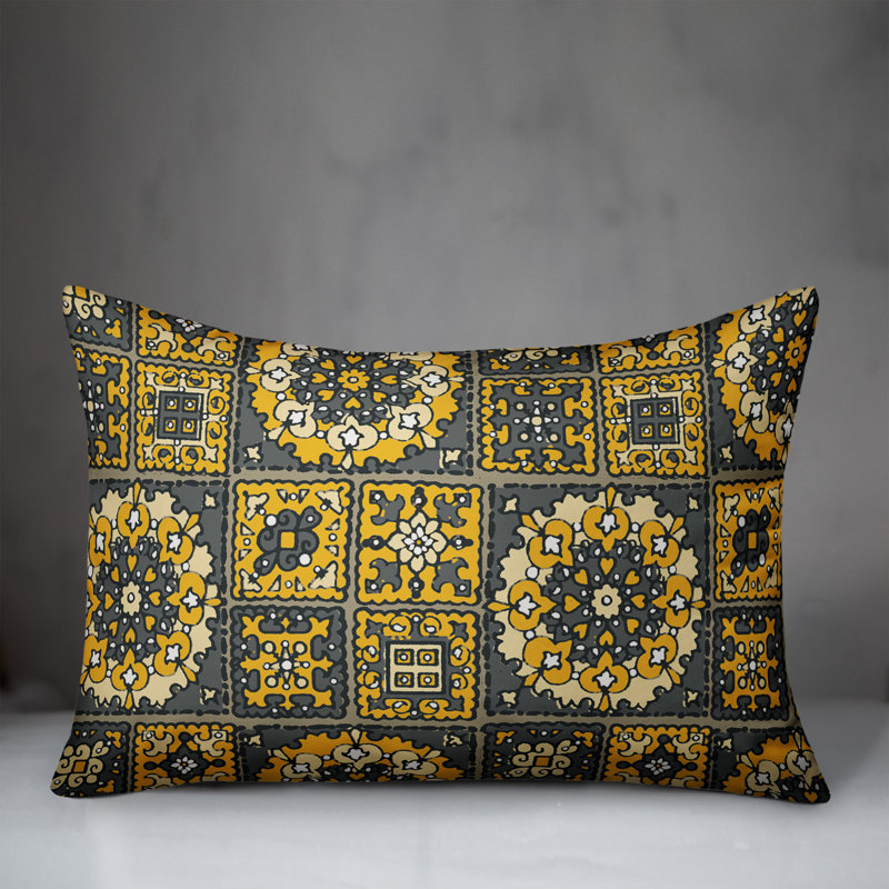 Yellow and Gray Geometric Reversible Lumbar Pillow