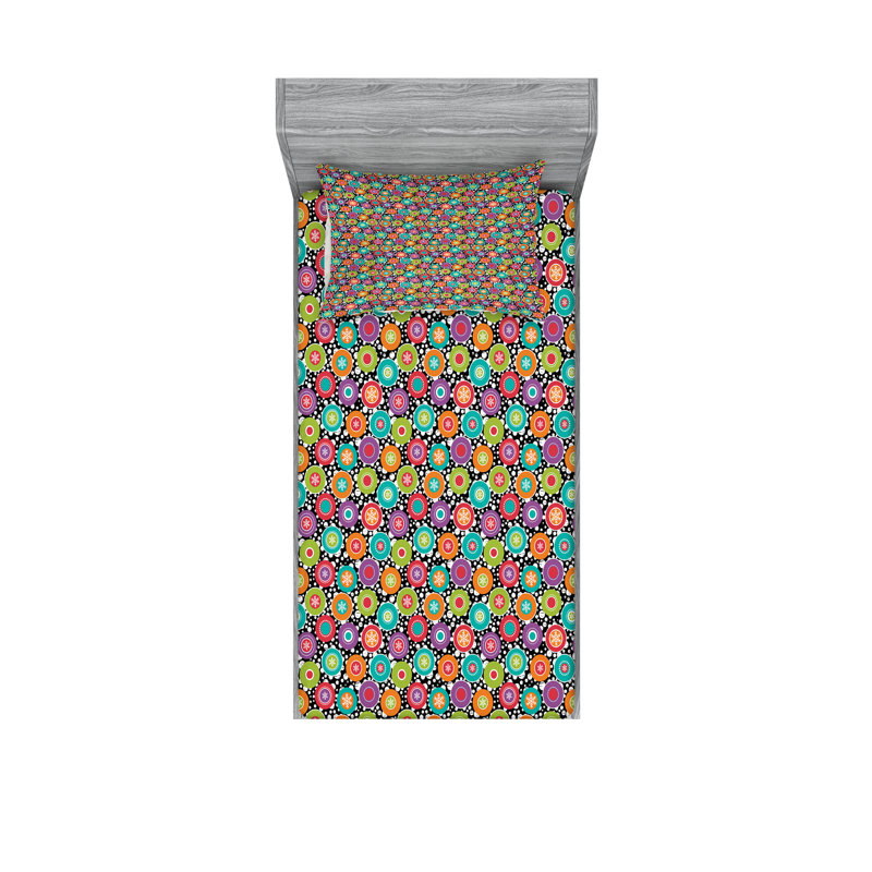 Multicolore drap-housse et coussin décoratif Ambesonne, Ensemble de draps pour lit simple + 3 pièces supp