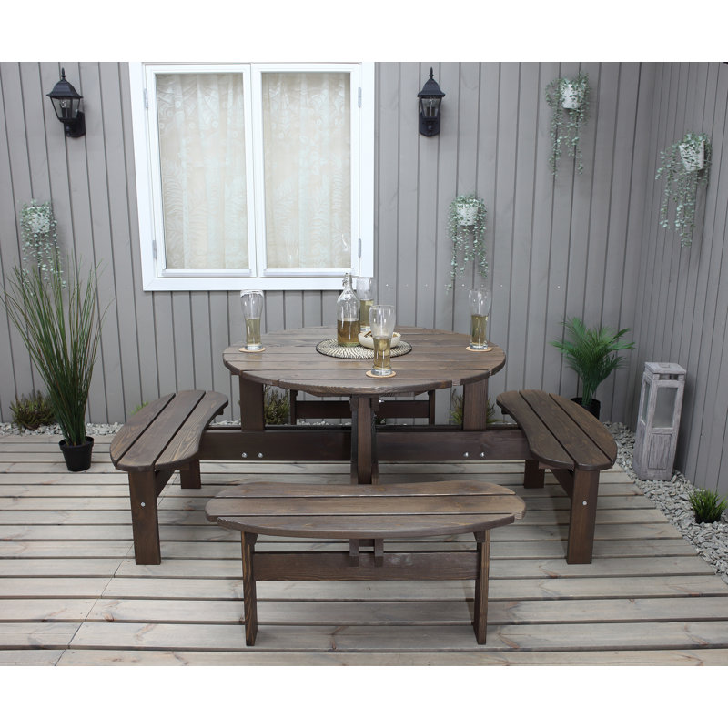 Hobi 4 - Person Wood Patio Dining Set with Round Table, Brown