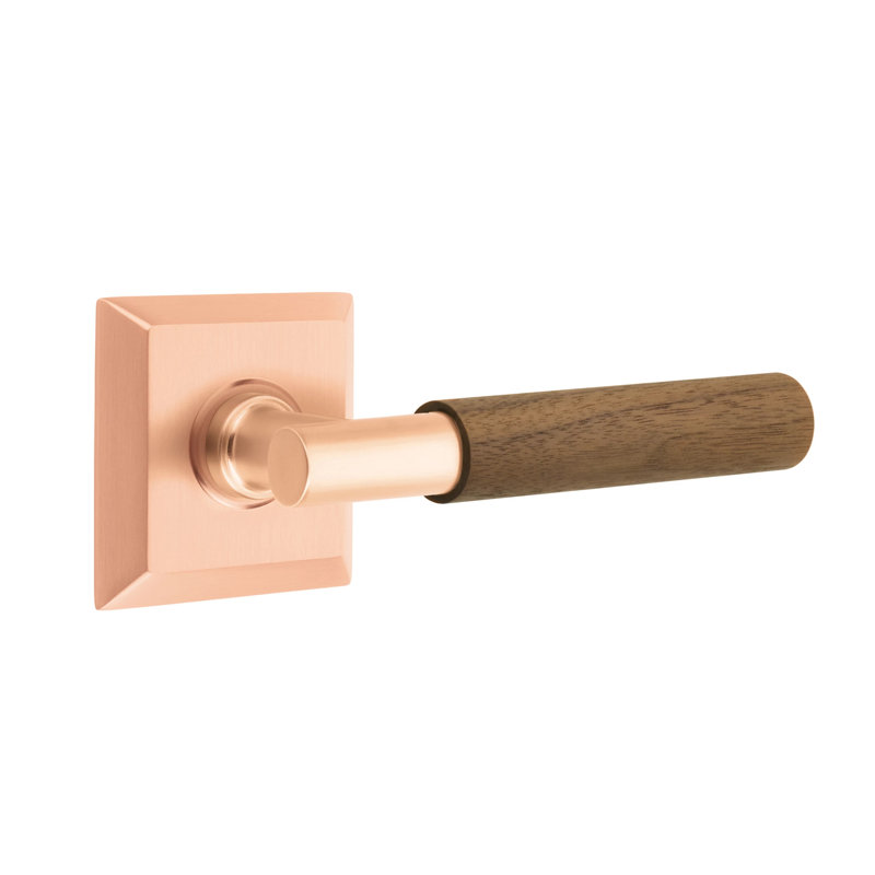 Ensemble de leviers d'intimité Emtek Select avec rosette Quincy et tige en T, poignée en noyer foncé (CF), Or rose satiné