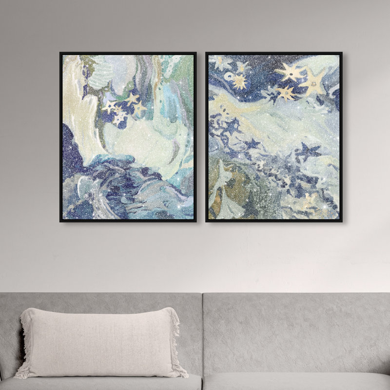 Mermaid Dream Set Canvas Animals Print by Oliver Gal, Black Frame, 16 x 20, 74"H x 62"W, Black Floater Frame