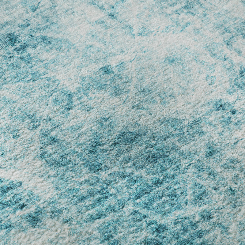 Teal 5' x 7' Washable Synthetic Rectangular Rug