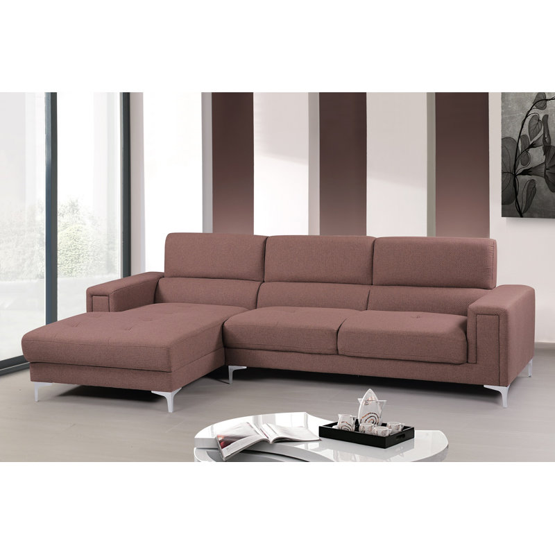 Canapé et chaise longue avec repose-pieds Maryellen, Sergé de coton café, Orienté à gauche (vu de face)