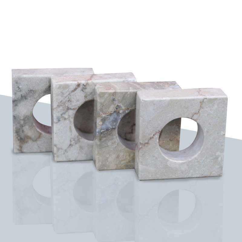 Marble Napkin Rings, Golden Wheat Pattern, Set Of 4, Natural Stone Table Decor