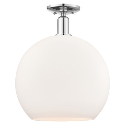 Arcadia - Athens - 1 Light 14" Semi-Flush Mount - Polished Chrome Finish - Matte White Shade