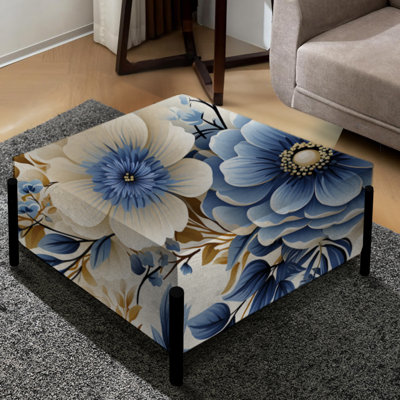 Bouquet d'harmonie classique bleu - grand repose-pieds carré floral