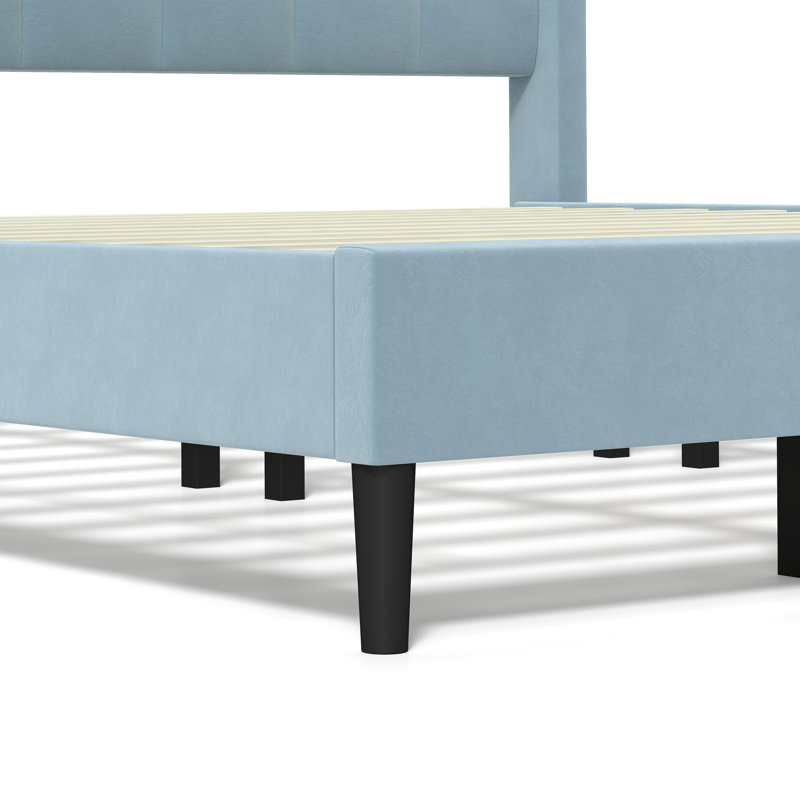 75.9'' W King Size Upholstered Platform Bed with Velvet Fabric & Square Tufted Headboard, Blue, King
