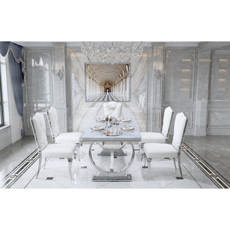 Chaise de salle à manger rembourrée Kontxi, Blanc, Argent