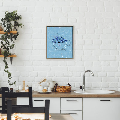 Blue Cherries Teacup on Florals Floating Frame, design by Susan Lugar
