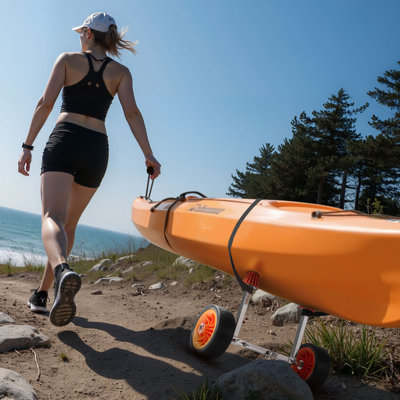 Chariot de kayak, capacité de charge de 250 lb, chariot de canot avec pneus en caoutchouc solide de 7,5 pouces et béquille, se monte et se démonte en quelques secondes