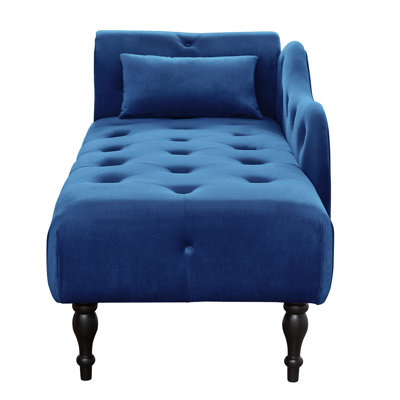 Velvet Chaise With Buttons, Nailhead Trim, Blue, Solid Wood Legs - For A Comfy Bedroom Space Button Lounge, Wood, Blue Add Elegance To Living