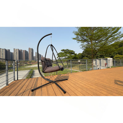 Chaise suspendue pivotante en osier avec support pour l'intérieur et l'extérieur en rotin avec support de type C, avec coussin et oreiller