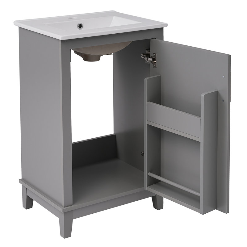 Meuble-lavabo de salle de bain Faroug, Gris