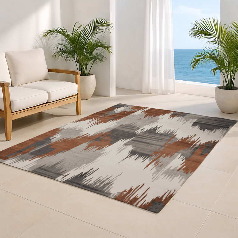 Tapis intérieur et extérieur brun Watercolor, Rectangulaire 2 pi x 3 pi