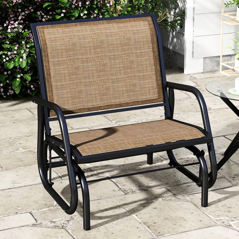 Swing Glider Chair - Metal And Breathable Fabric, Suited For Enhancing Garden, Poolside, Backyard, Balcony Mesh Porch With Frame Garden Brown Version