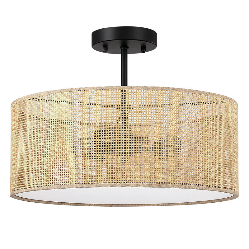 Plafonnier semi-encastré en rotin 3 lumières Roelke, Beige