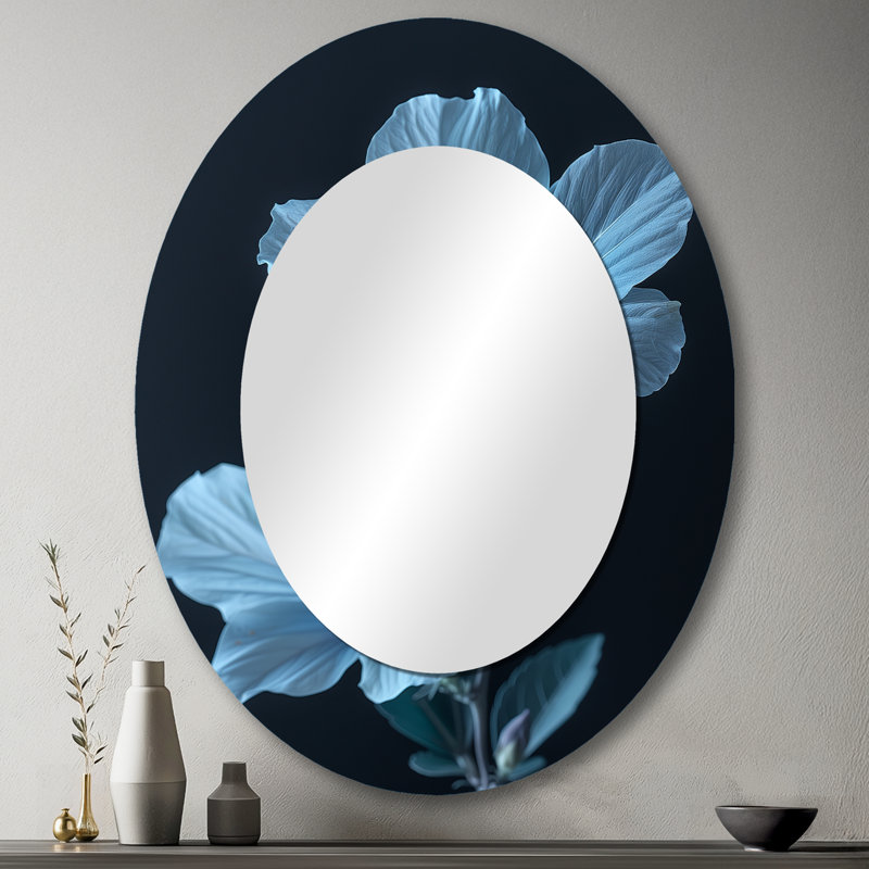 Miroir mural ovale bleu en cristal bleu Hibiscus Botanical Beauty IV, 43 po x 33 po