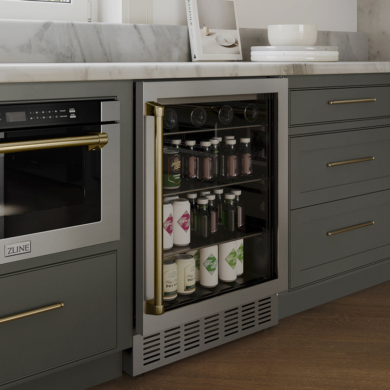 ZLINE 24" Monument Autograph Edition 154 Can Beverage Fridge in Stainless Steel, Champagne Bronze