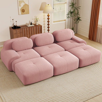 118" Modular Sectional Sofa w/ Ottoman, Oversized Living Room Couch, Corduroy, No Assembly, Pink