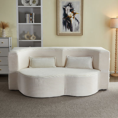 Lit convertible pliant, pleine grandeur, velours côtelé beige, structure en mousse, 2 coussins, sans assemblage, convient pour se prélasser dans les petits dortoirs de jeu