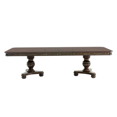 Royal Dining Furniture 1Pc Extendable Dining Table With 2X Leaves Cherry Finish With Gold Tipping Elegant Design Formal Traditional Double Pedestal (Table Only)