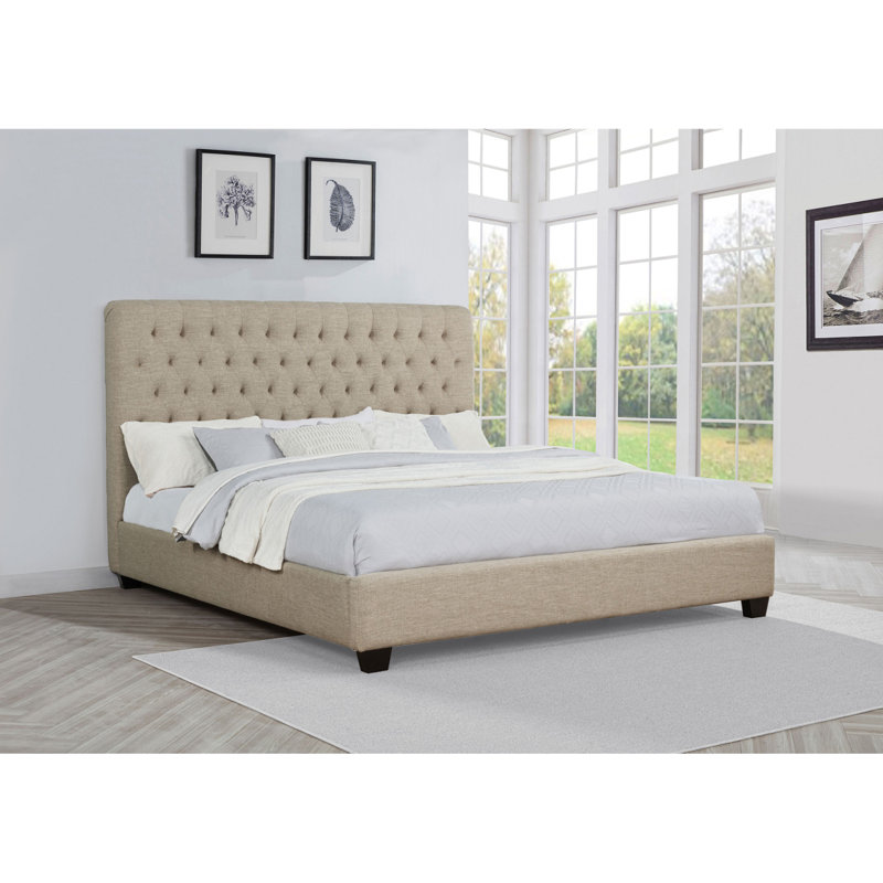 Copper Oatmeal Upholstered Eastern King Panel Bed