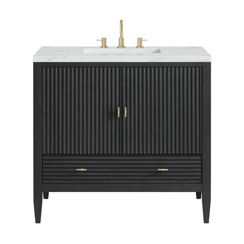 Myrrin 36'' W Single Vanity, Carbon Oak, Ethereal Noctis, 8" Widespread