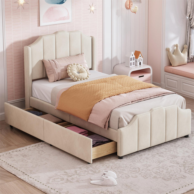Bomford Upholstered Storage Bed, European Single (90 x 200cm), Beige
