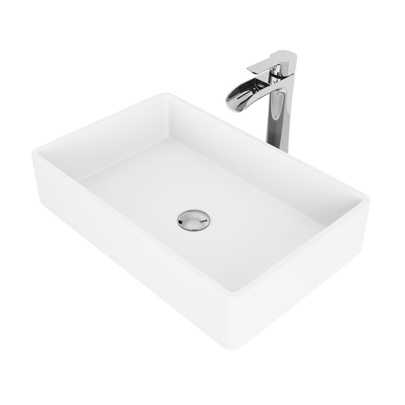 Magnolia 21" L x 14" W x 5" H Rectangular White Matte Stone™ Vessel Bathroom Sink with 11" H Faucet