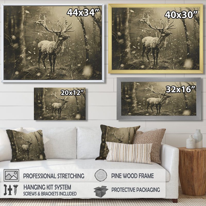 Chevreuil sauvage dans la forêt d'hiver, Toile avec cadre noir, H 12 po x l 20 po x P 1 po