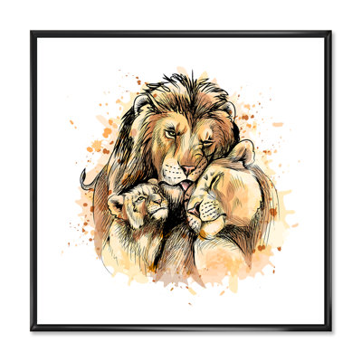 «Family of lion and cubs» - reproduction d'art sur toile traditionnelle