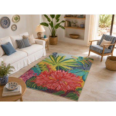 Tropical Theme Multicolored Flower Palm Tree Pattern Creative Modern Decorative Carpet