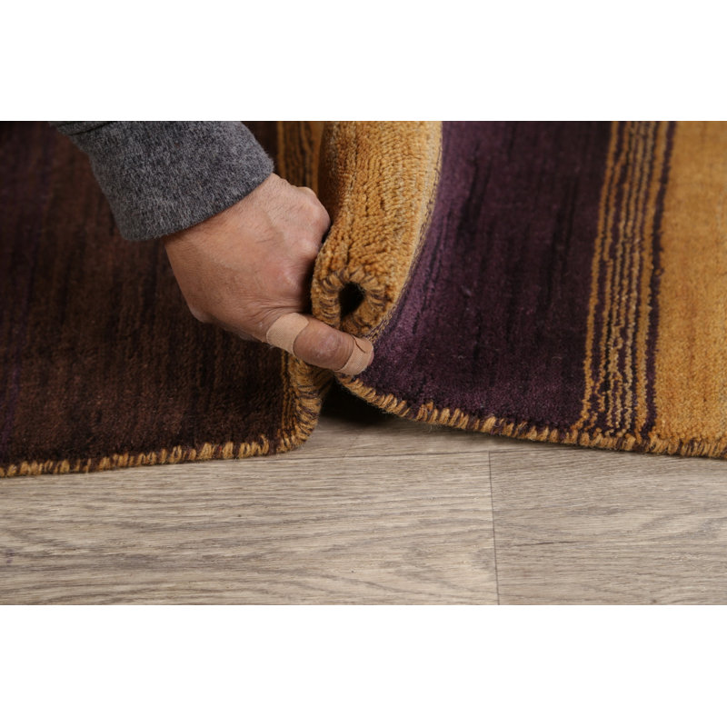 Tapis unique en laine noué à la main brun / or nouvel âge 5 pi 4 po x 8 pi 4 po