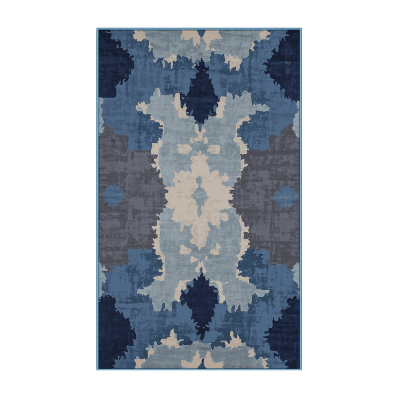Tapis bleu soyeux et moelleux, Rectangle 7 pi x 9 pi