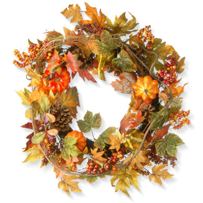 24" Decorated Maple Leaf Wreath