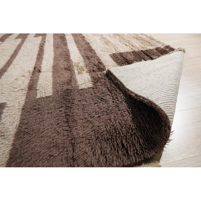 Brown Hand-Knotted Wool Staggered Earth Stripe Geometric Modern Contemporary Carpet Rug, 9' x 12'