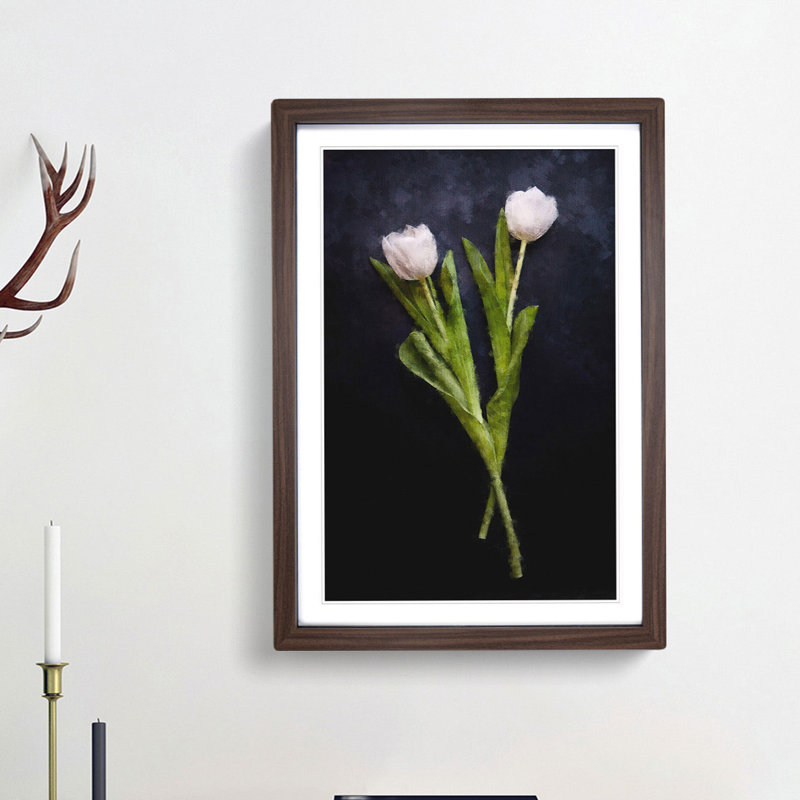 Two White Tulips - Picture Frame Painting Print, 87cm H x 62cm W x 2cm D, Walnut Framed