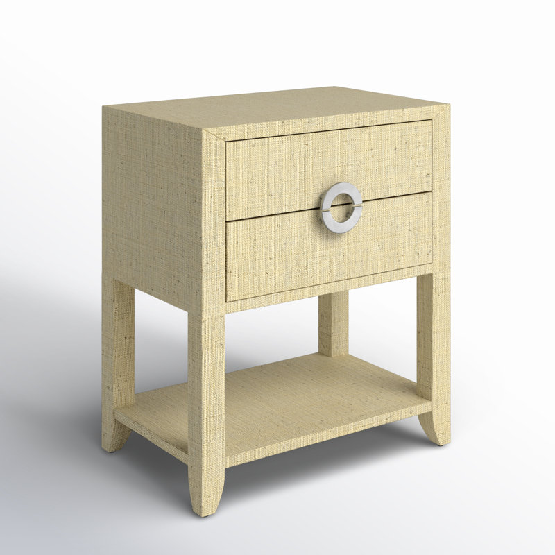 Amelle Raffia 2-Drawer Nightstand, Cream