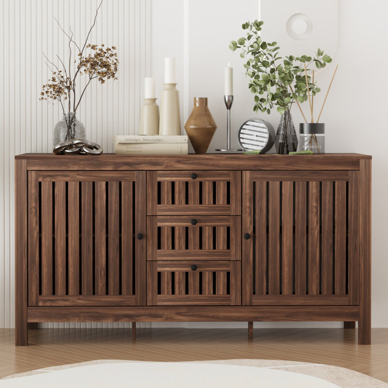 Farmhouse Wood Sideboard Buffet Storage Cabinet with Adjustable Shelf and Drawers, Espresso